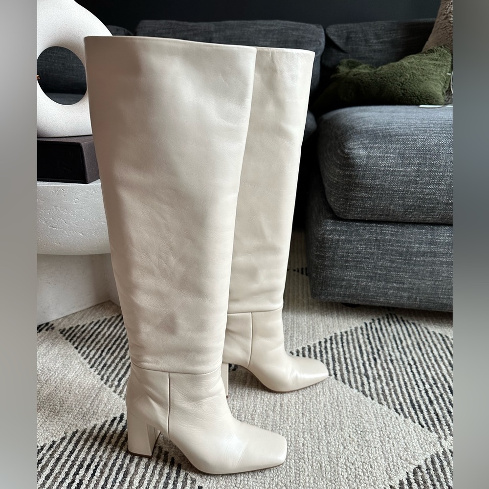 Tall cream leather boots from Zara